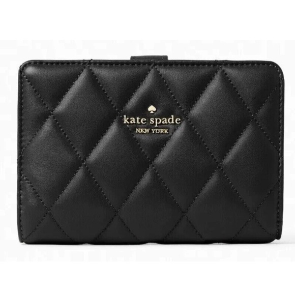 NWT Kate Spade Carey Quilted Leather Medium Compact Bifold Wallet Black - Picture 1 of 4
